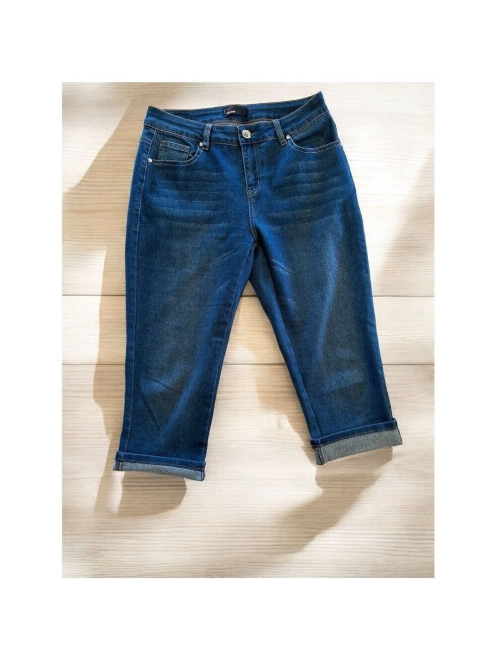 Enjoy Jeans Womens 10 Blue Denim Stretch Capris Zipper Bling Button and Studs